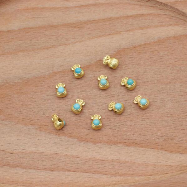 flower bead, bezel bead, spacer bead, turquoise bead, green bead, sterling silver bead, gild bead, golden bead, 2pcs / 5 pcs - Image 5