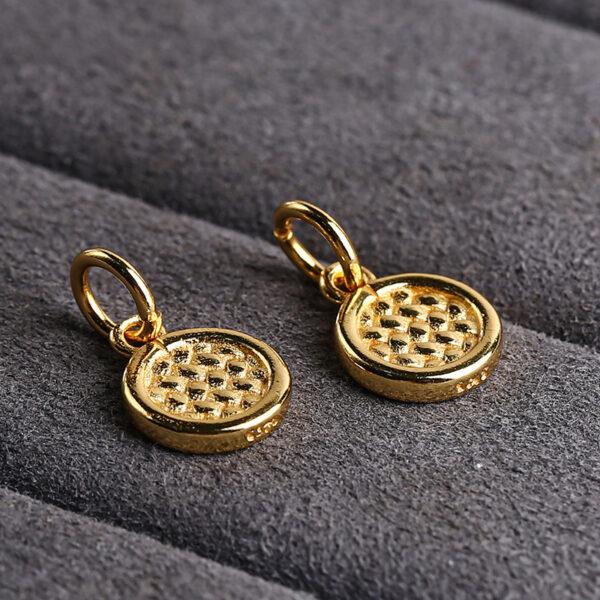 round charm, weaving pattern charm, s925 sterling silver, golden charm, gild bead - Image 5