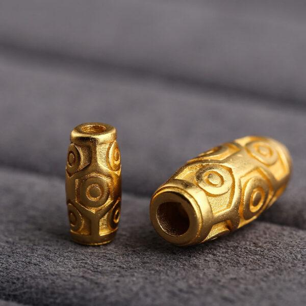 dzi bead, oval bead, spacer bead, s925 sterling silver, sterling silver bead, golden bead, gild bead - Image 5