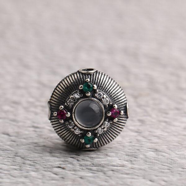 line pattern bead, cross drilled bead, oblate bead, spacer bead, s925 sterling silver, silver bead, oxidized silver bead - Image 5