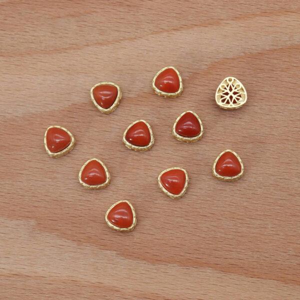 triangle bead, bezel bead, agate bead, red bead, sterling silver bead, gild bead, golden bead, 2pcs / 5 pcs - Image 6