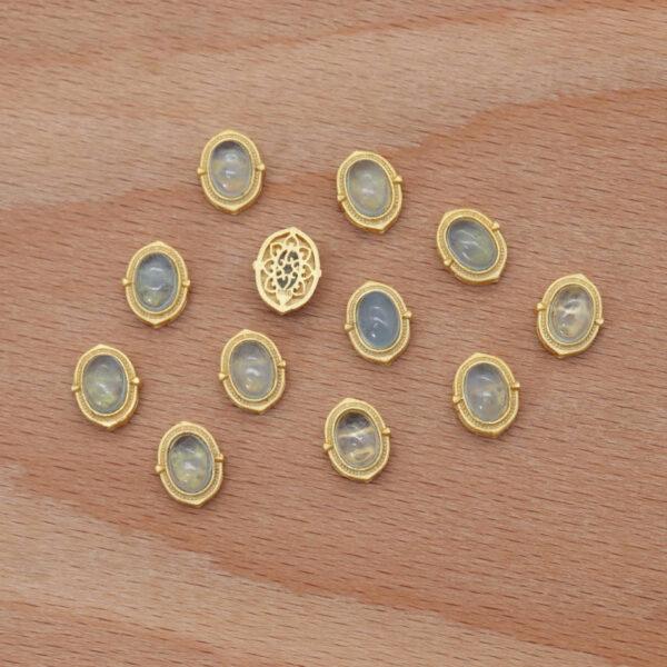 oval bead, bezel bead, aquamarine bead, light blue bead, sterling silver bead, gild bead, golden bead, 2pcs / 5 pcs - Image 6