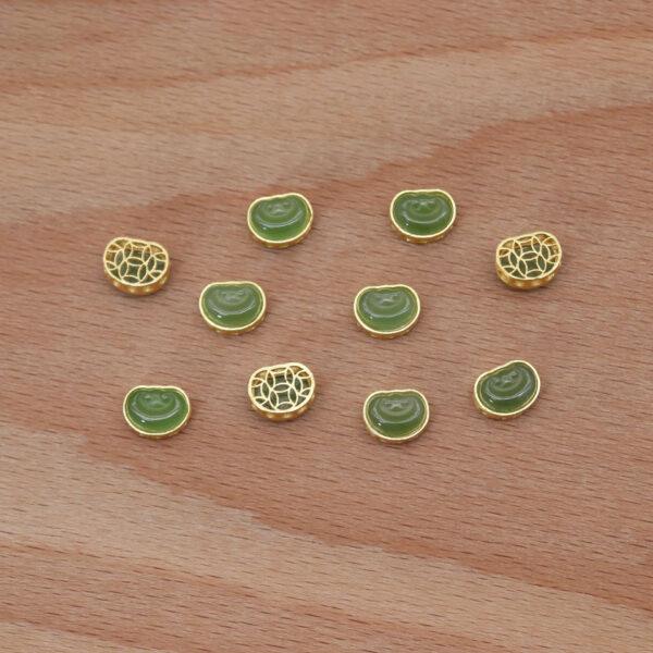 oval bead, bezel bead, nephrite bead, green bead, sterling silver bead, gild bead, golden bead, 2pcs / 5 pcs - Image 6