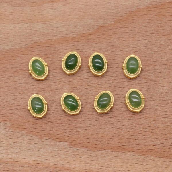 oval bead, bezel bead, nephrite bead, green bead, sterling silver bead, gild bead, golden bead, 2pcs / 5 pcs - Image 6