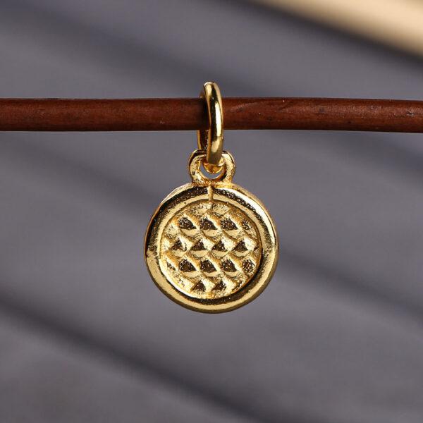 round charm, weaving pattern charm, s925 sterling silver, golden charm, gild bead - Image 6