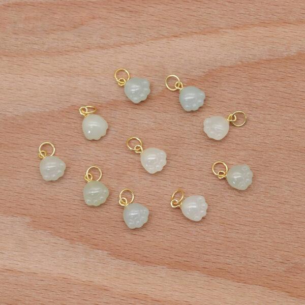 cat paw charm, nephrite charm, white charm, green charm, sterling silver charm, gild bead, golden charm, 2pcs / 5 pcs - Image 6