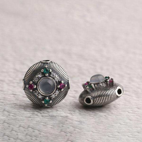 line pattern bead, cross drilled bead, oblate bead, spacer bead, s925 sterling silver, silver bead, oxidized silver bead - Image 6