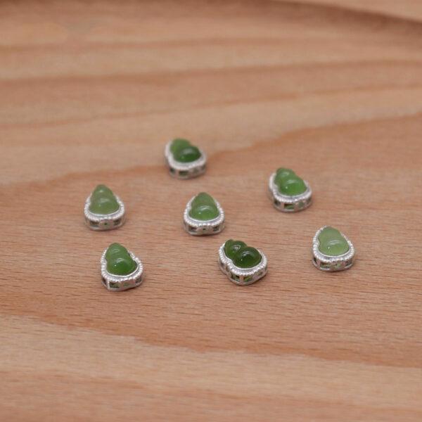 gourd bead, bezel bead, nephrite bead, green bead, sterling silver bead, silver bead, 2pcs / 5 pcs - Image 6