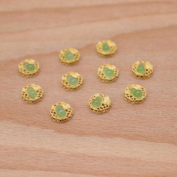 gourd bead, butterfly bead, bezel bead, nephrite bead, green bead, sterling silver bead, gild bead, golden bead, 2pcs / 5 pcs - Image 6