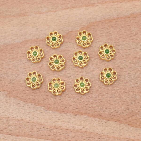 hollow flower bead, bezel bead, nephrite bead, green bead, sterling silver bead, gild bead, golden bead, 2pcs / 5 pcs - Image 6