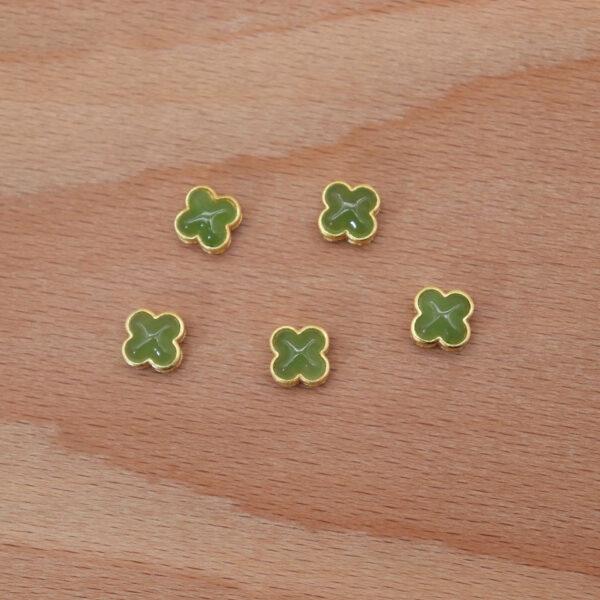 four-leaf clover bead, bezel bead, nephrite bead, green bead, sterling silver bead, gild bead, golden bead, 2pcs / 5 pcs - Image 6