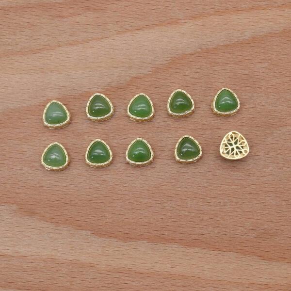 triangle bead, bezel bead, nephrite bead, green bead, sterling silver bead, gild bead, golden bead, 2pcs / 5 pcs - Image 6