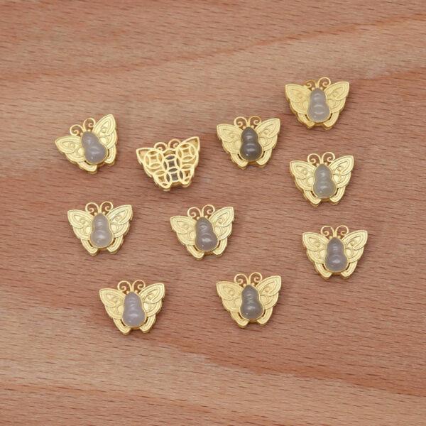 butterfly bead, bezel bead, nephrite bead, purple gray bead, sterling silver bead, gild bead, golden bead, 2pcs / 5 pcs - Image 6