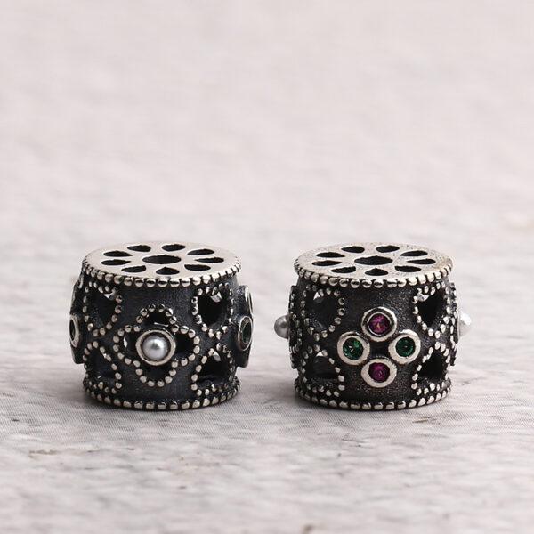 drum bead, flower bead, spacer bead, s925 sterling silver, silver bead, oxidized silver bead