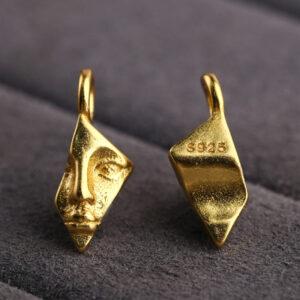 half face charm, s925 sterling silver, golden charm, gild bead