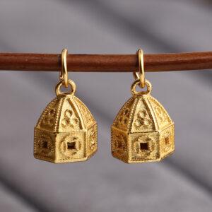 tent charm, flower pattern charm, s925 sterling silver, golden charm, gild bead