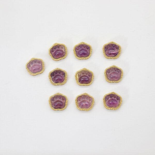 cat paw bead, bezel bead, amethyst bead, purple bead, sterling silver bead, gild bead, golden bead, 2pcs / 5 pcs