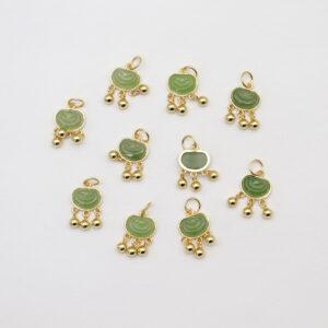 ruyi flower charm, nephrite charm, green charm, sterling silver charm, gild bead, golden charm, 2pcs / 5 pcs