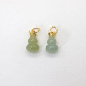 gourd charm, crown charm, nephrite charm, light green charm, sterling silver charm, gild bead, golden charm, 2pcs / 5 pcs