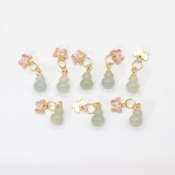gourd charm, butterfly charm, nephrite charm, light green charm, sterling silver charm, gild bead, golden charm, 2pcs / 5 pcs