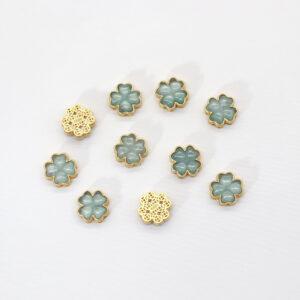 four-leaf clover bead, bezel bead, jadeite bead, light blue bead, sterling silver bead, gild bead, golden bead, 2pcs / 5 pcs