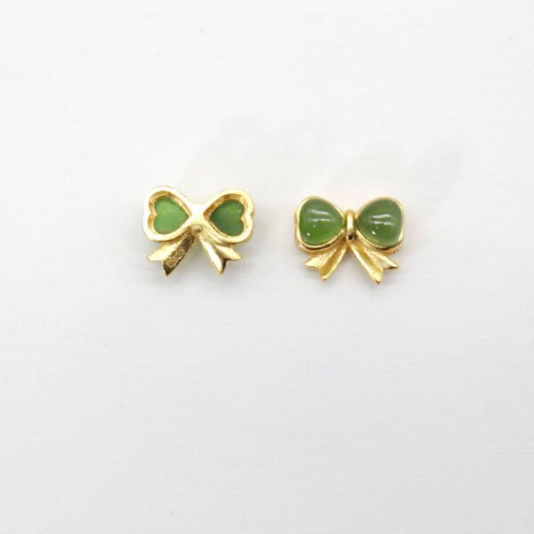 bow-knot bead, bezel bead, nephrite bead, green bead, sterling silver bead, gild bead, golden bead, 2pcs / 5 pcs