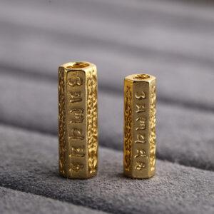 hexagonal prism bead, six-syllable Mantra pattern bead, spacer bead, s925 sterling silver, sterling silver bead, golden bead, gild bead