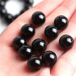 black tourmaline bead, round bead, through hole bead, natural bead, genuine bead