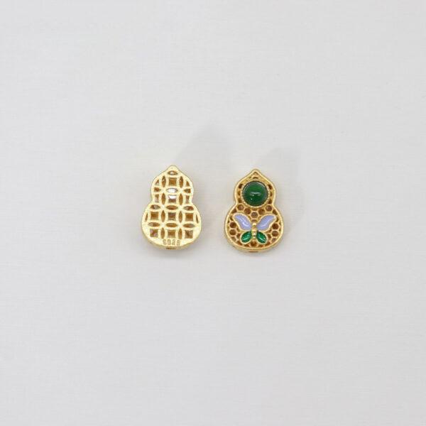 hollow gourd bead, bezel bead, jadeite bead, green bead, sterling silver bead, gild bead, golden bead, 2pcs / 5 pcs
