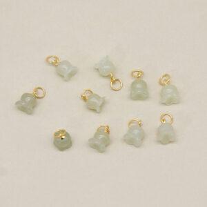 bell lily flower charm, green charm, nephrite charm, sterling silver charm, gild bead, golden charm, 2pcs / 5 pcs
