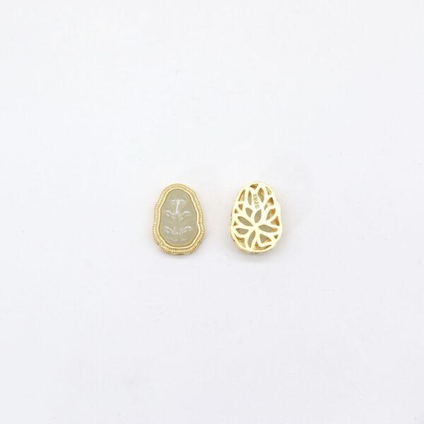 leaf bead, bezel bead, nephrite bead, white bead, sterling silver bead, gild bead, golden bead, 2pcs / 5 pcs