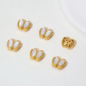 butterfly bead, bezel bead, shell bead, white bead, sterling silver bead, gild bead, golden bead, 2pcs / 5 pcs