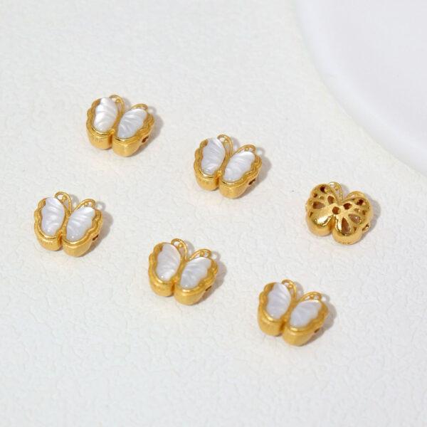 butterfly bead, bezel bead, shell bead, white bead, sterling silver bead, gild bead, golden bead, 2pcs / 5 pcs