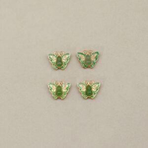 butterfly bead, bezel bead, nephrite bead, green bead, sterling silver bead, gild bead, golden bead, 2pcs / 5 pcs