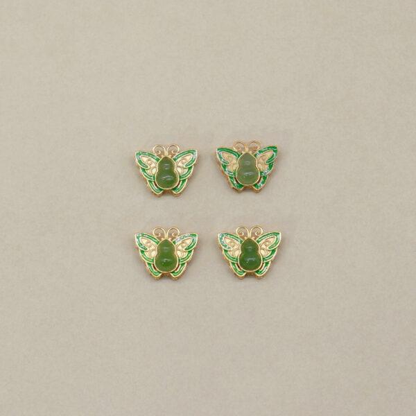 butterfly bead, bezel bead, nephrite bead, green bead, sterling silver bead, gild bead, golden bead, 2pcs / 5 pcs