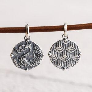 dragon charm, round charm, s925 sterling silver, silver bead, silver charm, oxidized silver bead