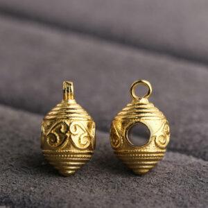 spindle charm, flower pattern charm, s925 sterling silver, golden charm, gild bead