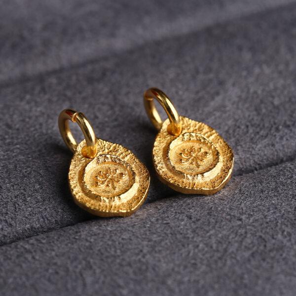 oval charm, lotus flower charm, s925 sterling silver, golden charm, gild bead