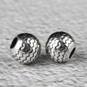 round bead, waves pattern bead, spacer bead, s925 sterling silver, silver bead, oxidized silver bead