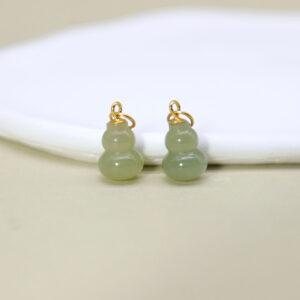 gourd charm, green charm, nephrite charm, sterling silver charm, gild bead, golden charm, 2pcs / 5 pcs