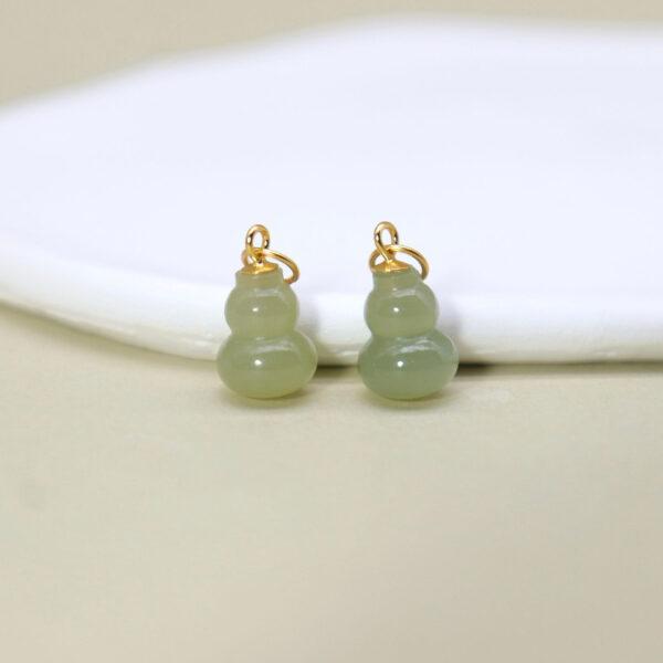 gourd charm, green charm, nephrite charm, sterling silver charm, gild bead, golden charm, 2pcs / 5 pcs