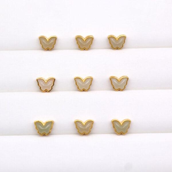 butterfly bead, bezel bead, nephrite bead, sterling silver bead, gild bead, golden bead, 2pcs / 5 pcs