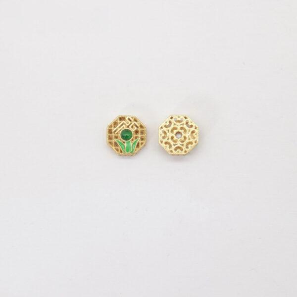 hollow flower bead, bezel bead, jadeite bead, green bead, sterling silver bead, gild bead, golden bead, 2pcs / 5 pcs