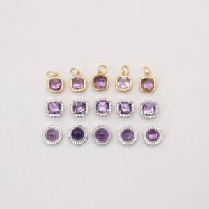 square bead, round bead, bezel bead, amethyst bead, purple bead, sterling silver bead, gild bead, golden bead, 2pcs / 5 pcs