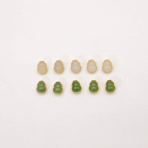 gourd bead, bezel bead, nephrite bead, green bead, white bead, sterling silver bead, gild bead, golden bead, 2pcs / 5 pcs