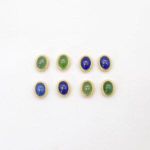 oval bead, bezel bead, nephrite bead, lapis lazuli bead, green bead, blue bead, sterling silver bead, gild bead, golden bead, 2pcs / 5 pcs