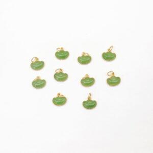 yuanbao flower charm, nephrite charm, green charm, sterling silver charm, gild bead, golden charm, 2pcs / 5 pcs