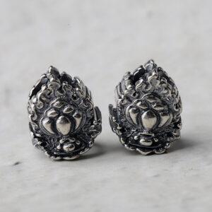 lotus flower bead, flame bead, spacer bead, s925 sterling silver, silver bead, oxidized silver bead