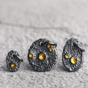 meteor crater charm, oval charm, s925 sterling silver, silver bead, silver charm, oxidized silver bead