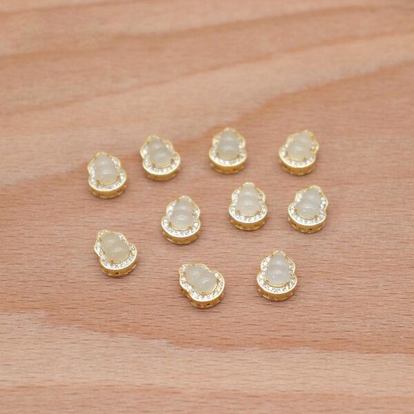 gourd bead, bezel bead, nephrite bead, white bead, sterling silver bead, gild bead, golden bead, 2pcs / 5 pcs - Image 10